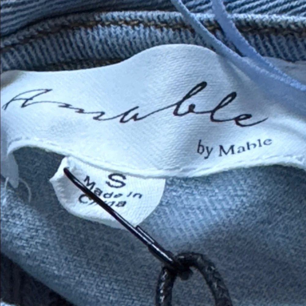 Amable by Mable Peter Pan collared light Wash denim mini dress shirt sleeve Sz S - Picture 11 of 15